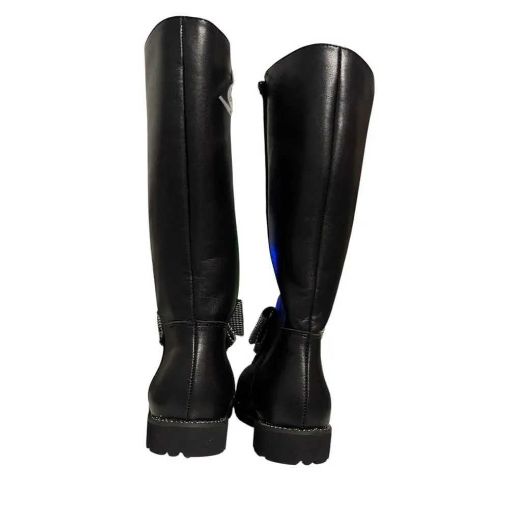 Kurt Geiger London Kensington High Leg BowBoots with Silver Rhinestone Bow
